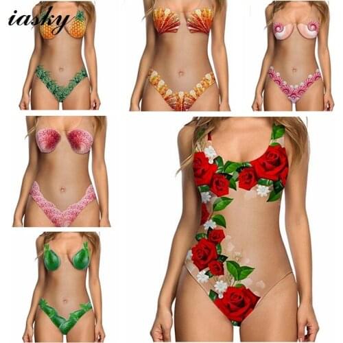 IASKY 2018 Summer Skin Color One-piece Swimsuit Funny Digital Print Swimwear Bathing Suit Beachwear 6