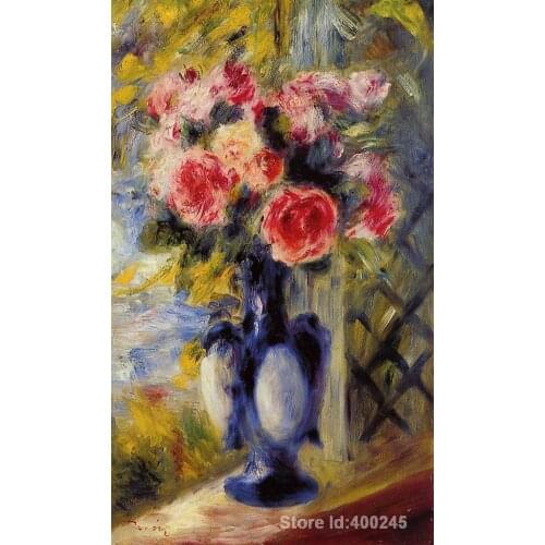 Paintings of Pierre Auguste Renoir Bouquet of Roses in a Blue Vase reproduction Oil on canvas High quality Hand painted