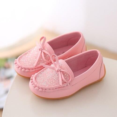 Leather Baby Shoes Leather Bling Luxury Pink Soft Bottom British Style Kids Shoes for Girl Zapatilla Childrens Shoes BE50SH