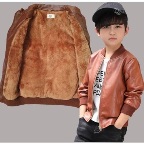 Spring Winter Pu Leather Jacket Plus Velvet Big Kids Teens Fashion Clothes For Teen Teens Boys Cardigan Children Outwear Coats