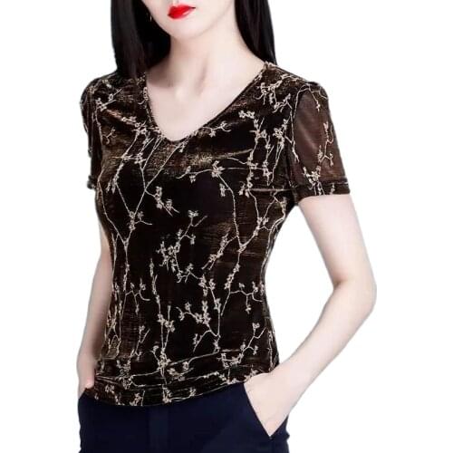 Summer lightweight short-sleeved womens T-shirt 2021 new short womens tops Slim thin fashion western womens small shirts