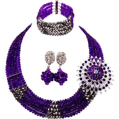 Fashion Necklace Purple and Silver African Beads Jewelry Set for Women 3JK09
