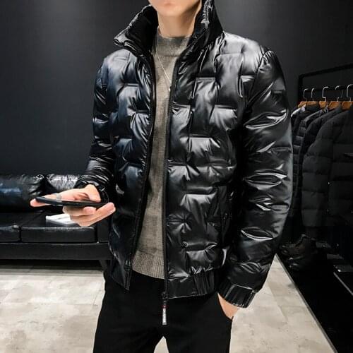 Men Stand Collar Jacket Leather Punk Coat Parka Padded Outwear Black Silver New Warm Mens Coats N043
