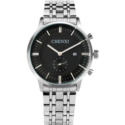 Mens Wristwatch Stainless Steel Skeleton Quartz Watch Water Resistant Calendar Display