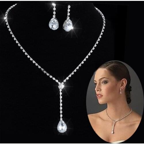 Rinhoo Trendy Silver Color Bridal Jewelry Sets For Women Shiny CZ Zircon Crystal Necklace Earrings Set Luxury Wedding Party Gift