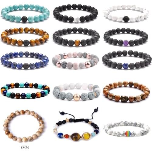 Natural Stone Beaded Bracelets Men LGBT Tiger Eye Lapis Lazuli String Strand Bracelet Healing Bangle Jewelry Women Dropshipping