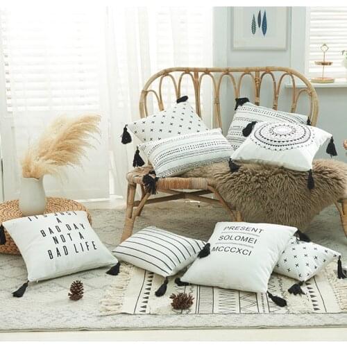 Canvas Printing Tassel Throw Pillow Case 30*50/45*45cm Boho Morocco For Home Living Room Sofa Decor No Core XA3