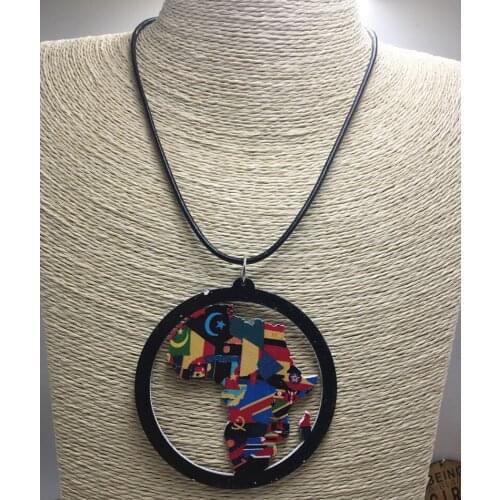 Newest African Map Wooden Pendant Necklace