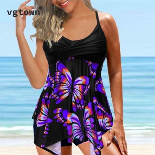 2022 New Plus Size 5XL 6XL Swimwear Women Tankini Tummy Control Swimwear Tank Top Print Swimsuit With Shorts Maillot De Bain