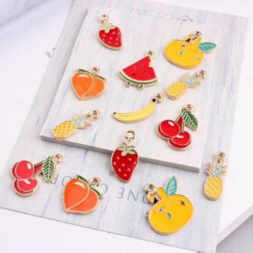New 7 Style Oil Drop Zinc Alloy Enamel Fruit Floating Charms Pendants for Bracelet Gold-Color Fashion Jewelry Accessories