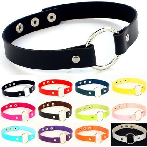 Charm Female PU Leather Choker Stainless Steel round Chokers Necklaces Colorful Buckle Belt Jewelry for Women Maxi Colar