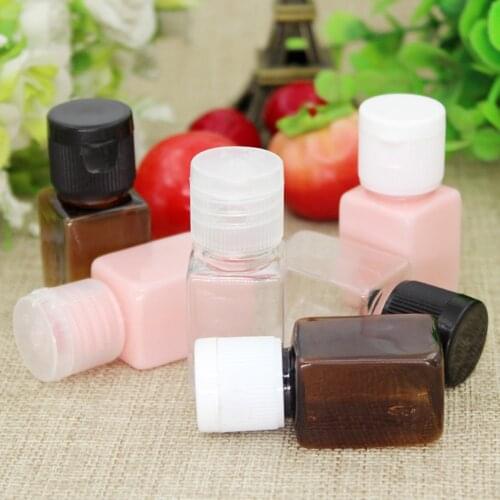 Wholesale 10ml clear brown pink square cosmetic plastic pet shower gel travel hotel bottle flip top 200pcs/lot free shipping