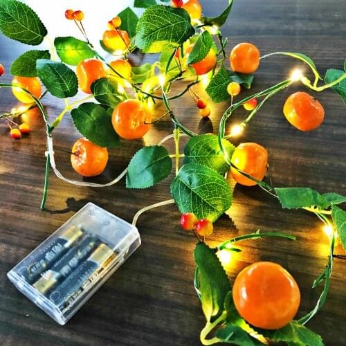 LED Orange String Lights Green Rattan Fruit Model Light String 2M 20LED Copper Wire Fairy Lights for Home Holiday Party Decor