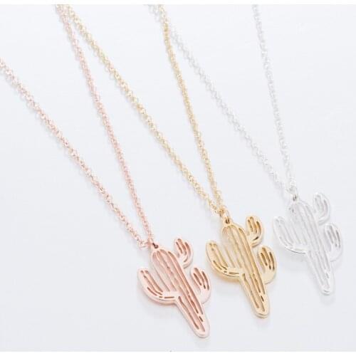 Rose Gold Desert Cactus Necklace 3 Color Exquisite Stainless Steel Hollow Pendant Elegant Women Charm Jewelry Wholesale