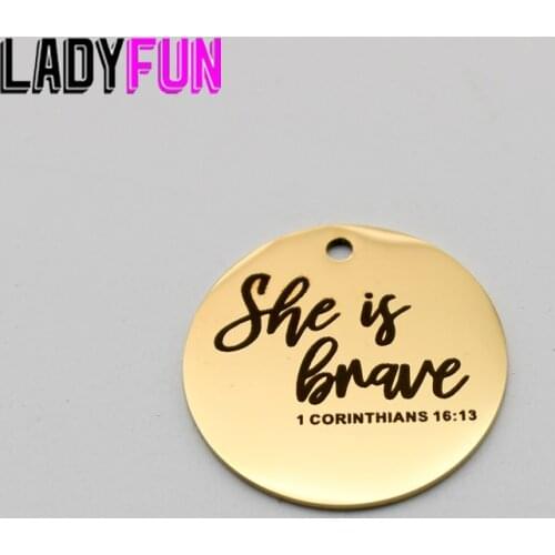 She Is Brave Charm Stainless Steel Charms Brave Pendant High Polish Mirror Surface Pendant
