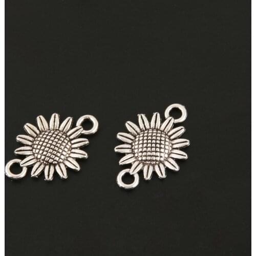 20pcs Charms Plant Sunflower Silver Color Pendant For Finding Earrings Jewelry Making