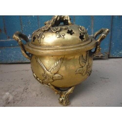 Rare old Ming Dynasty copper censer/ incense stove,with carving &mark,Cinquefoil,Free shipping