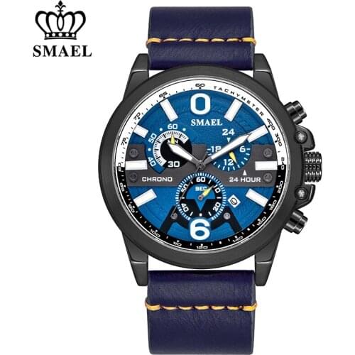 SMAEL Men Watches New Fashion Sport Quartz Wrist Watches Mens Leather Casual Waterproof Watch Male Date Clock Relogio Masculino