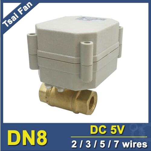 TF8-B2-A 2 Way Brass 1/4'' DN8 Motorized Ball Valve Metal Gear DC5V 2/3/5/7 Wires On/Off 5 Sec For Water Application