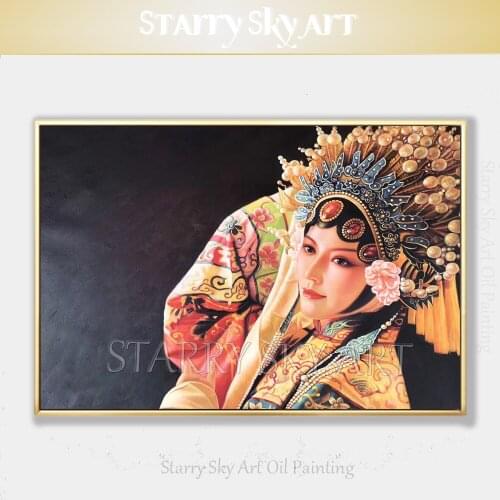 Top China Artist Hand-painted High Quality Peking Opera Hua Dan Portrait Oil Painting on Canvas Beauty Lady Figure Oil Painting