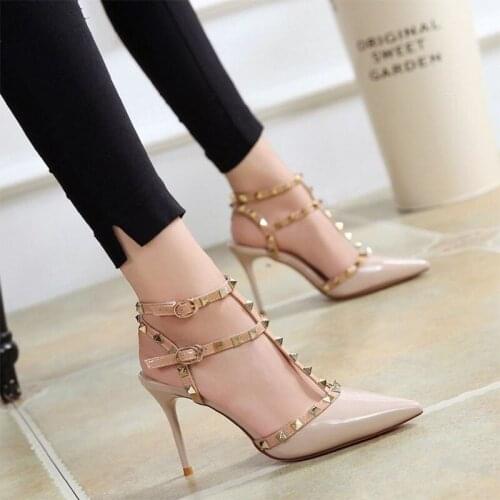 Womens shoes rivets sandals female summer 6CM/10CM Thick with Fine with high-heeled shoes pointed stiletto sexy nightclub word