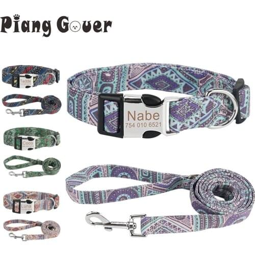 Bohemia Pet Collar Leashes Custom ID Dogs Leash Collar Personalized Name Cat Dog Collars for Puppy Big Dog