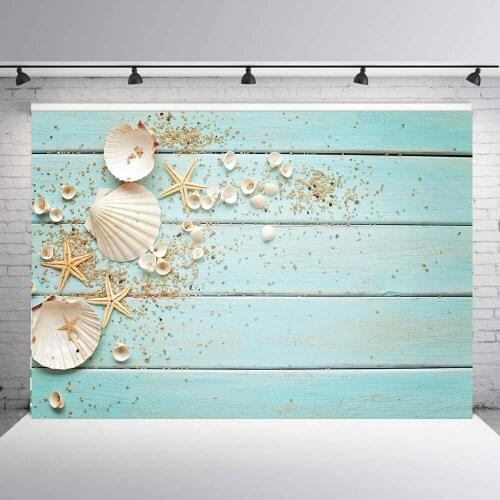 Under the sea backdrop Seashell starfish blue wood borad baby shower birthday party decor dessert table vinyl photo background