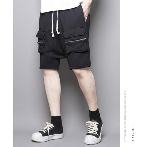 Japanese dark casual loose tide dark high street coveralls zip-up low-grade Harlan Capri pants shorts man ro