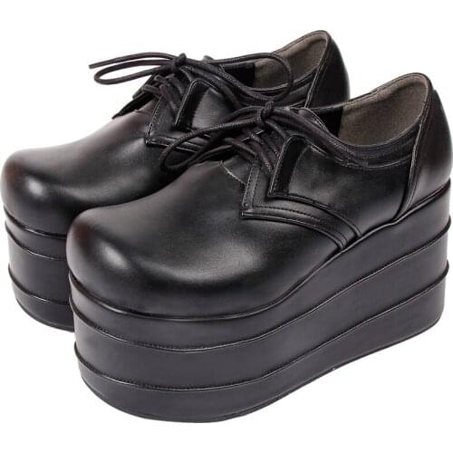 Angelic imprint woman lolita cosplay shoes lady high heels wedges Pumps girl dress party platform shoes round tou lace up 33-47