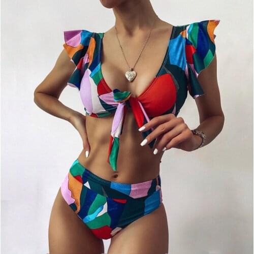 2021 Summer Sexy Push Up Bikini Swimwear Elegant Geometric Print Women Swimsuit Bikini Set Fashion V-Neck Biquini Bathing Suit