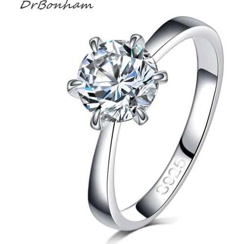 Round Ring Engagement Rings 6 Prongs Setting Cubic Zirconia Anel Jewelry For Women Love Bague Anillos Mujer Gift