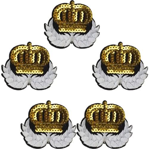 10PCS Sequin Crown Clothing Patches Wings Badge Embroidered Applique Iron on Patch Sewing Accessories Stickers DIY Clothe Jacket