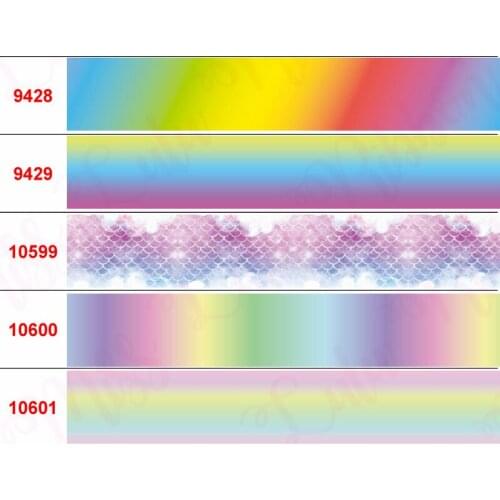 16mm-75mm Gradient Color Series Printed Grosgrain/Elastic Ribbon Rainbow Scale Heart DIY Birthday Party Decor 50yards/roll