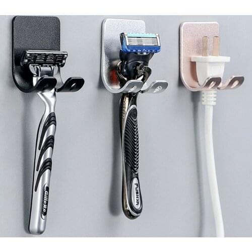 2 Pcs Punch Free Razor Holder Storage Hook Wall Men Shaving Shaver Shelf Bathroom Razor Rack Wall Bathroom Accessories