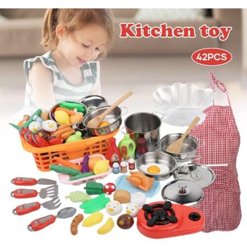 42pcs Kitchen Cooking Set Girls Boys Vegetable Playset Toy for Kids Early Age Development Educational Pretend Play J2Y