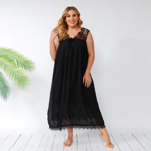 4XL 5XL Plus Size Dress Woman 2021 Fashion Sleevless Lace Patchwork Casual Sleepwear Dress Loose Big Size Womens Home Clothes