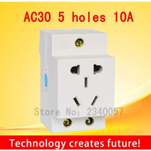 5 Pole US EU 5 Pin Plug 45mm DIN Rail Mount AC Power ac30 Modular Socket 10A 250V AC socket Connector 5 HOLES
