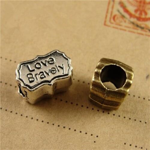 60Pcs/lot Love Bravely Letter Beads for Jewelry Making Vintage Silver Metal Beads DIY Bracelet Necklace