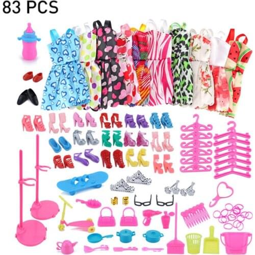83 PCS Outfits Clothes Set 10 PCS Skirts & 73Pcs Accessories For Bar bie Dolls Fashion Doll Accessories Set For Girls Gifts