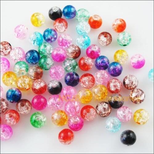 90 New Charms Colors Mixed Loose Round Ball Acrylic Crackle Spacer Beads 8mm