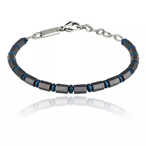 Runda Mens Fashion Jewelry Blue Grey Hematite Long Tube Chain Bracelet