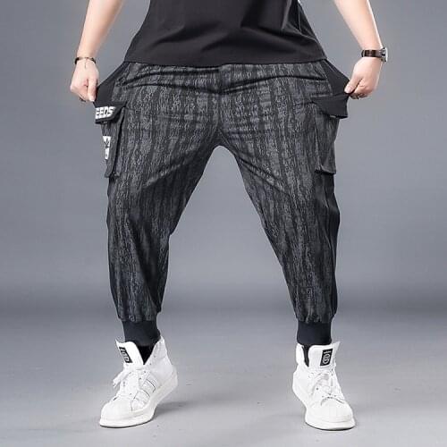 Plus size 7XL-2XL Men Cargo Pants Cool Black Harajuku Harem Overalls Summer Drawstring Mens Trousers teen Boys Cusual Clothing