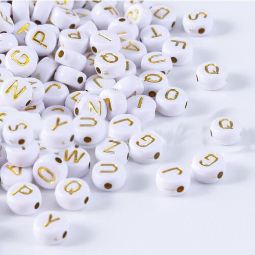 New Acrylic Letters Beads 3600pcs 4*7mm Gold A-Z Initial Printing White Plastic Alphabet jewelry Beads Individual English Letter