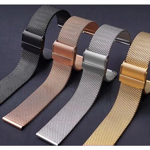 Quick release Watch Steel Band Mesh Strap Fold Over Clasp 16mm 18mm 20mm 22mm Replacement Metal Ultra-thin Stainless Steel