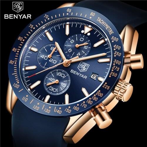 BENYAR Men Watches Brand Luxury Silicone Strap Waterproof Sport Quartz Chronograph Military Watch Men Clock Relogio Masculino