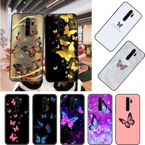 Phone Case For Xiaomi Redmi Note 8 8T 7 7A 9 9A 9S 8A 4 5 6 Pro Black Cover Coque Art Etui Silicone Bumper Colorful Butterfly