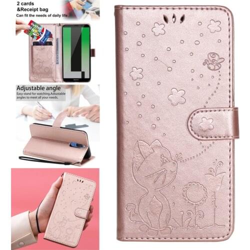 Cat PU Leather Book Wallet Phone Pouch Case For estuche Huawei Maimang 6 Rhinestone Protective Cover etui Nova 2i Mate 10 Lites