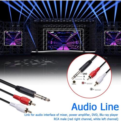 Dual RCA to 1/4 inch TRS Audio Cable 6.35mm Stereo Plug to 2 RCA Phono Male Y Splitter Cable 1.5m/4.9ft