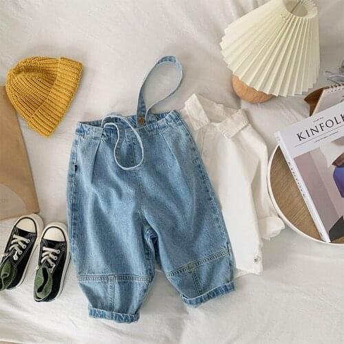 2021 Korea style girls boys denim overall autumn cotton fashion kids pants 1-7 years