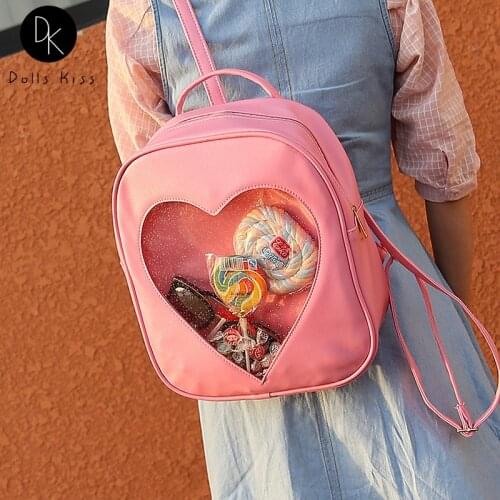 Ita Bag Candy Color PU Leather DIY Transparent Love Heart Shape Backpack Kawaii Harajuku Schoolbags For Teenage Girls Dropship